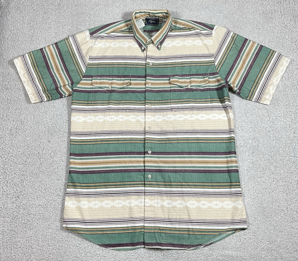 Roper Shirt Mens L Cowboy Stripe Western Aztec Short Sleeve Button Down Vintage